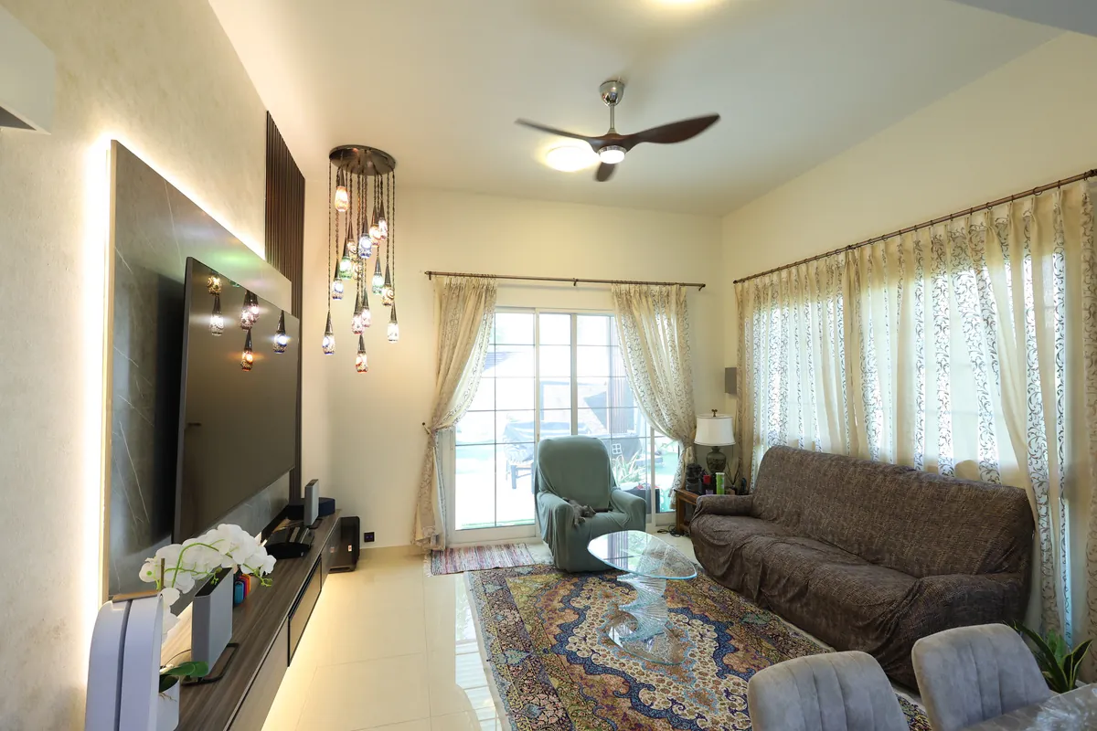 Living area and interior detailing from the Mudon project